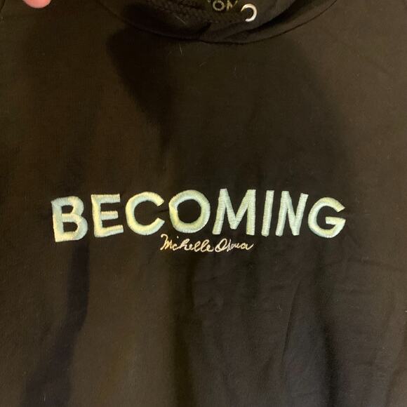 Becoming Women's Michelle Obama Hoodie Size M Black Fleece Athleisure Feminist - Picture 2 of 4